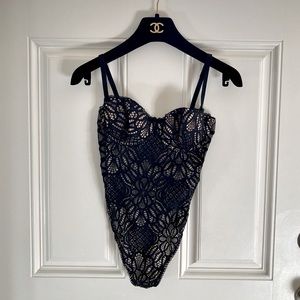 NWOT Victoria’s Secret black lace thong style bodysuit 32B